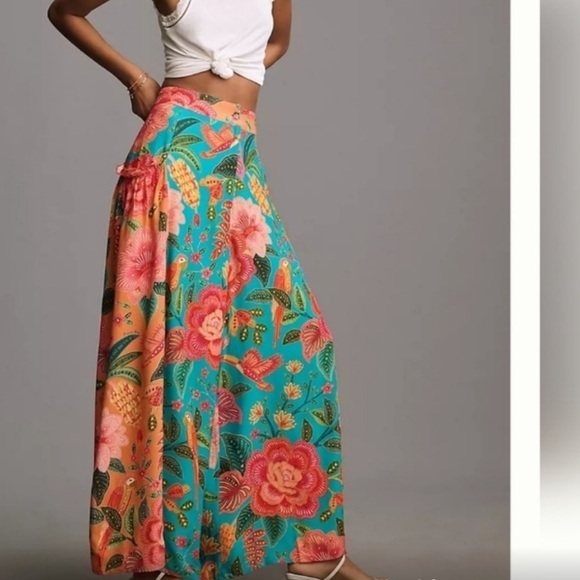 FARM Rio Tropical Floral Wide-Leg Pants - Teal and Orange - Picture 2 of 10